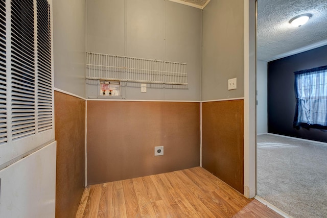 room details featuring a textured ceiling and carpet flooring