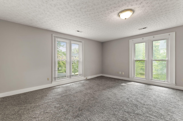 unfurnished room featuring carpet flooring and a textured ceiling