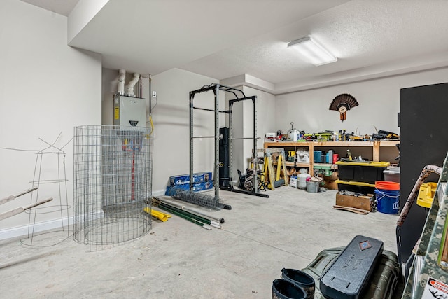 workout area with a textured ceiling