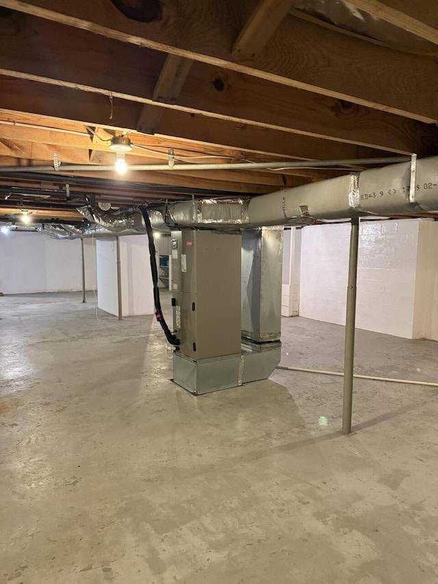 basement with heating unit