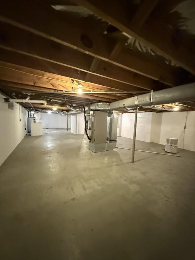 basement with heating unit