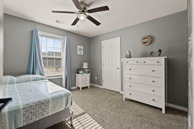 bedroom featuring carpet flooring and ceiling fan