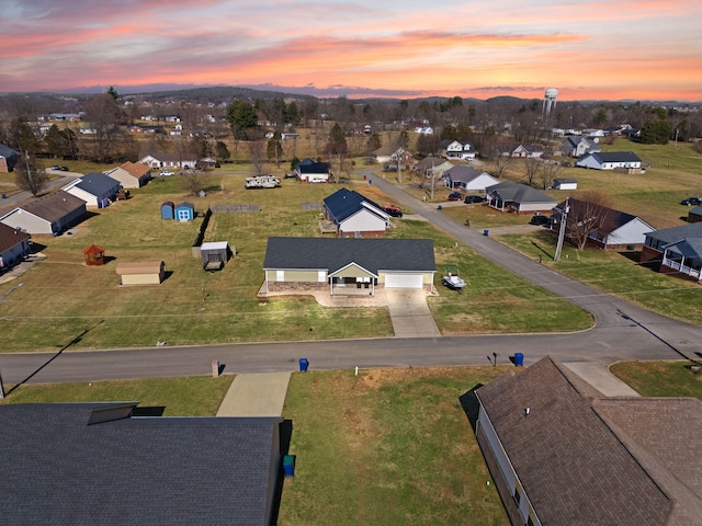 view of aerial view at dusk