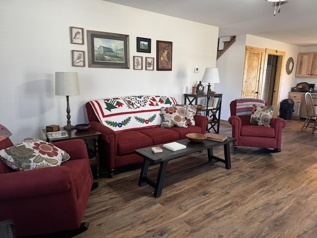 living room with dark wood-type flooring