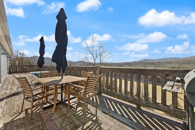 wooden terrace with a mountain view