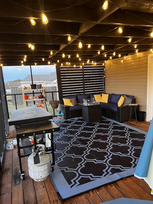 wooden deck with outdoor lounge area