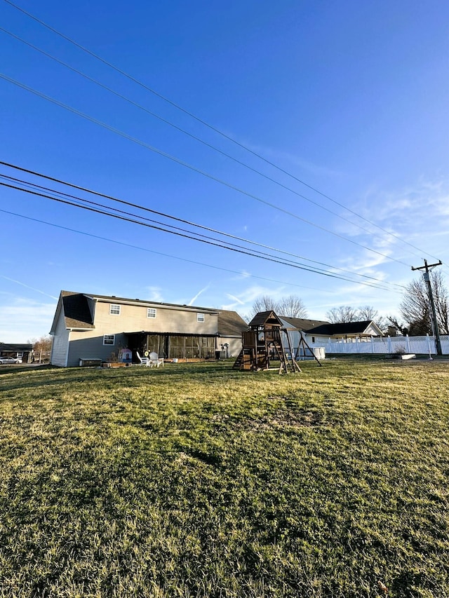 view of yard with a playground