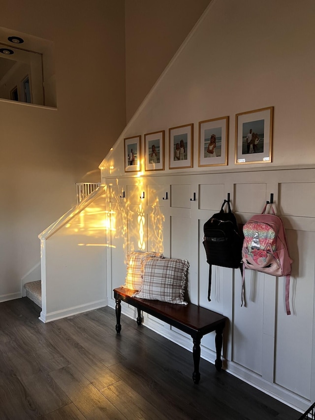 mudroom with dark hardwood / wood-style flooring