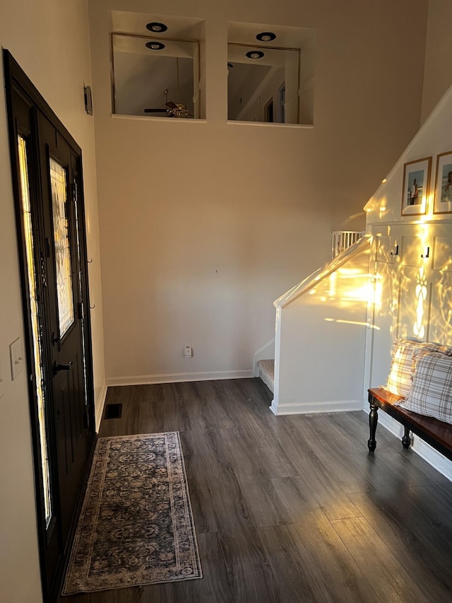 foyer with dark hardwood / wood-style floors