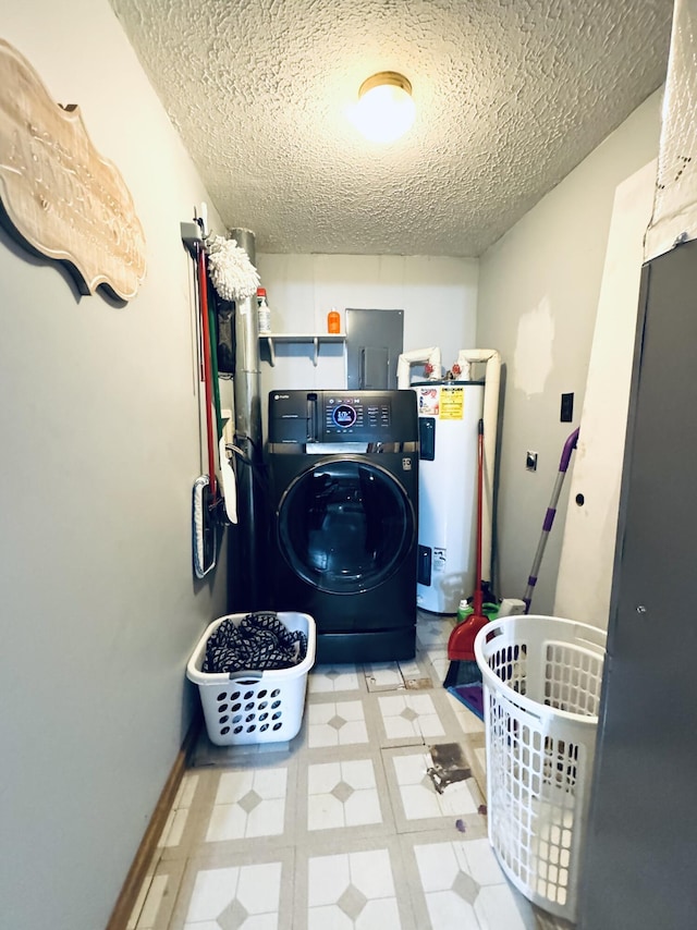 6002 Edmonton Rd, Columbia, KY 42728 - washroom with washer / dryer, water heater, a textured ceiling, and electric panel