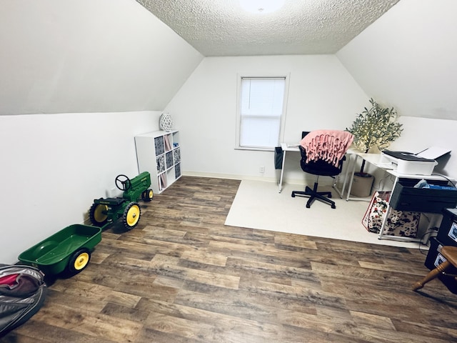 6002 Edmonton Rd, Columbia, KY 42728 - home office featuring wood finished floors, lofted ceiling, and a textured ceiling
