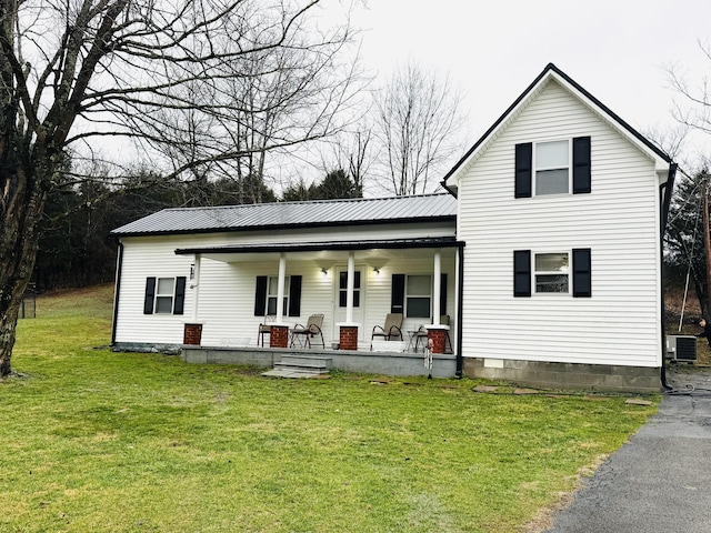 6002 Edmonton Rd, Columbia, KY 42728 - back of property with central AC, a porch, a yard, and metal roof
