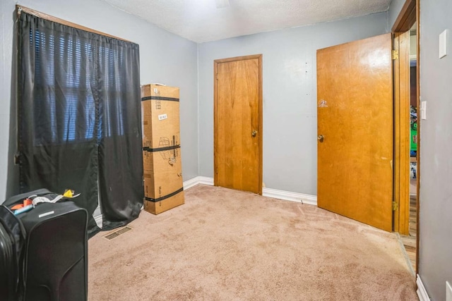 bedroom with carpet and a textured ceiling