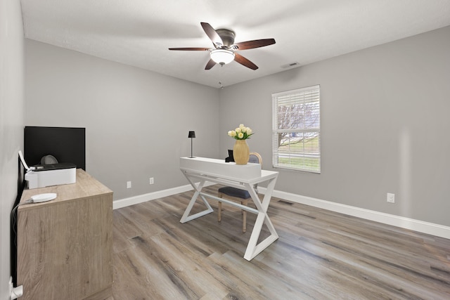 349 Sycamore Dr, Bronston, KY 42518 - office area featuring hardwood / wood-style floors and ceiling fan