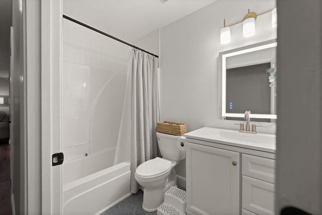 349 Sycamore Dr, Bronston, KY 42518 - full bathroom featuring shower / bath combination with curtain, vanity, toilet, and tile patterned floors