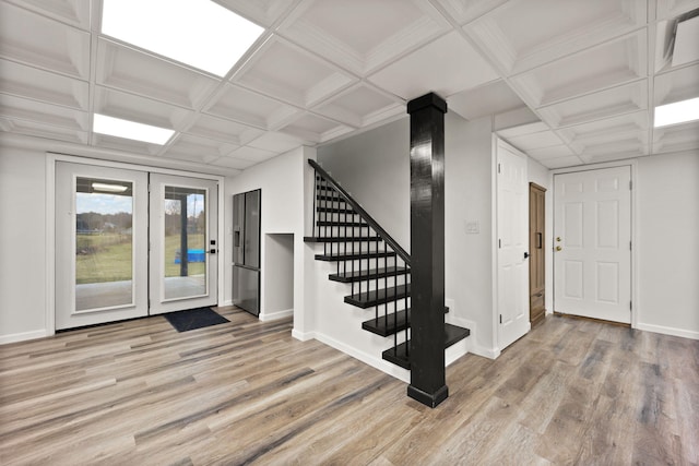 349 Sycamore Dr, Bronston, KY 42518 - entryway with coffered ceiling and light hardwood / wood-style flooring