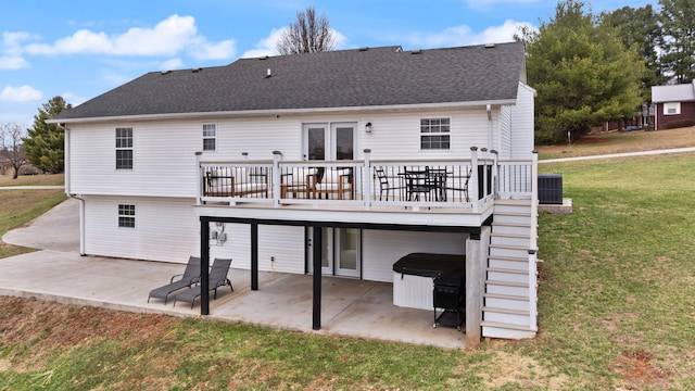 349 Sycamore Dr, Bronston, KY 42518 - rear view of house featuring a deck, central AC, a lawn, and a patio area