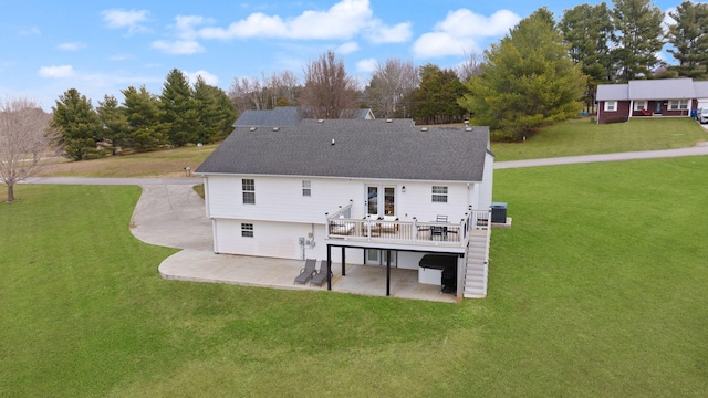 349 Sycamore Dr, Bronston, KY 42518 - rear view of property featuring a patio, a lawn, french doors, and a wooden deck