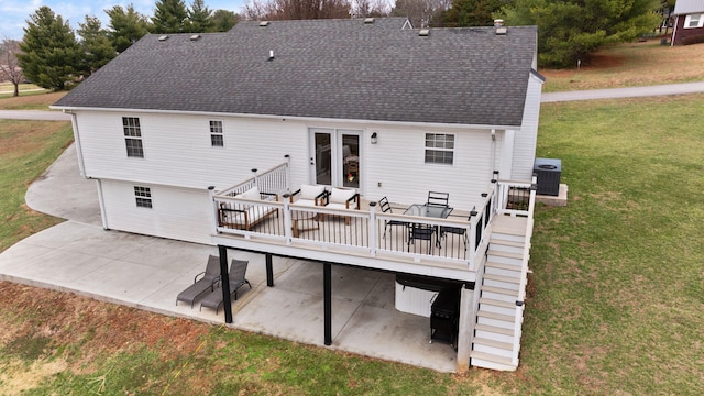 349 Sycamore Dr, Bronston, KY 42518 - rear view of house with a patio, a yard, a deck, and central AC unit