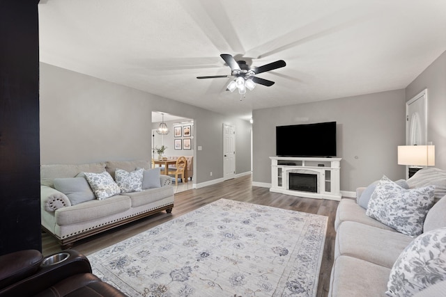 349 Sycamore Dr, Bronston, KY 42518 - living room with ceiling fan and dark hardwood / wood-style flooring