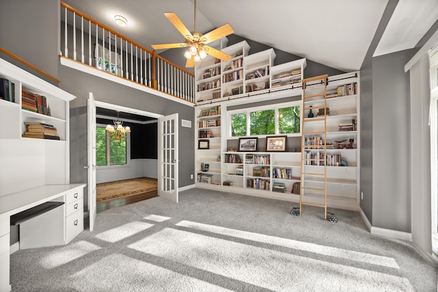 312 Avawam Dr, Richmond, KY 40475 - unfurnished room with carpet floors, high vaulted ceiling, french doors, and built in shelves