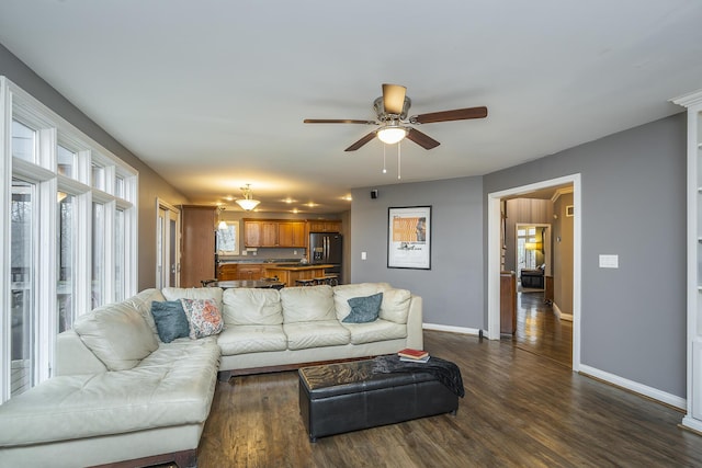 312 Avawam Dr, Richmond, KY 40475 - living area featuring dark wood-style flooring, a ceiling fan, and baseboards
