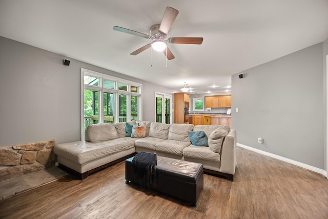 312 Avawam Dr, Richmond, KY 40475 - living area featuring a ceiling fan, healthy amount of natural light, and wood finished floors