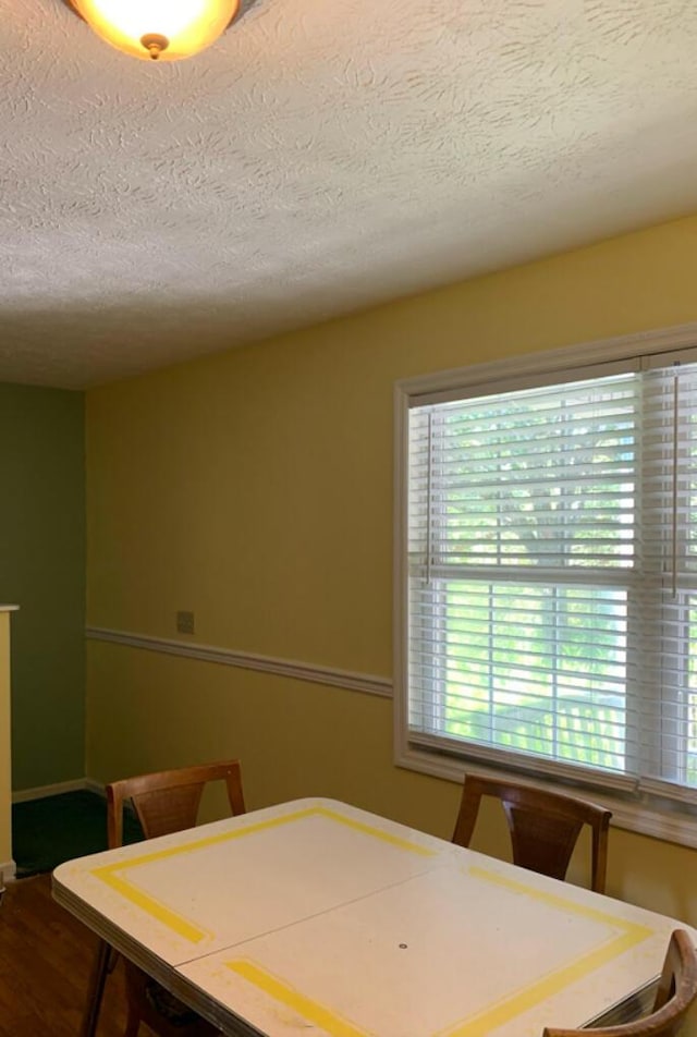 dining room featuring a textured ceiling and wood finished floors