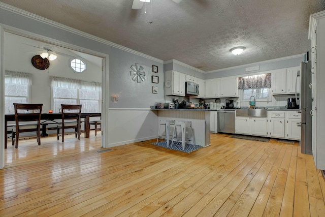 1695 Christy Creek Rd, Morehead, KY 40351 - kitchen with a sink, stainless steel appliances, a ceiling fan, and light wood-style floors