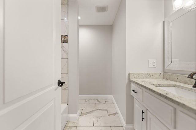 bathroom featuring vanity and bathing tub / shower combination