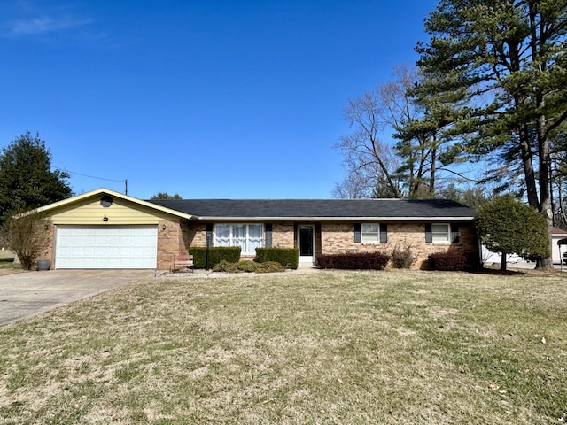 single story home with a garage and a front yard