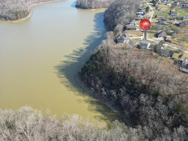 drone / aerial view featuring a water view