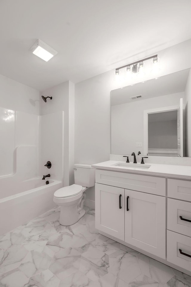 full bathroom featuring shower / bathtub combination, vanity, and toilet