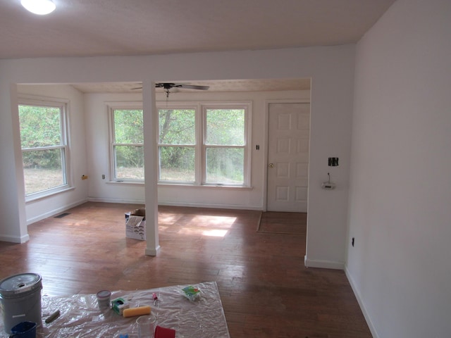 interior space featuring hardwood / wood-style flooring, plenty of natural light, and ceiling fan