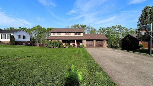 920 Meadow Ln, Harrodsburg, KY 40330 - traditional home with brick siding, concrete driveway, a front yard, and an attached garage