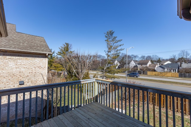 deck with a residential view