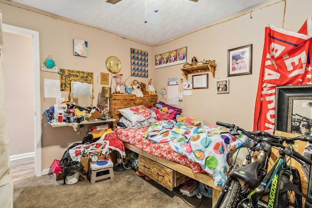 bedroom with carpet floors and ceiling fan