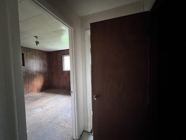 corridor with wooden walls