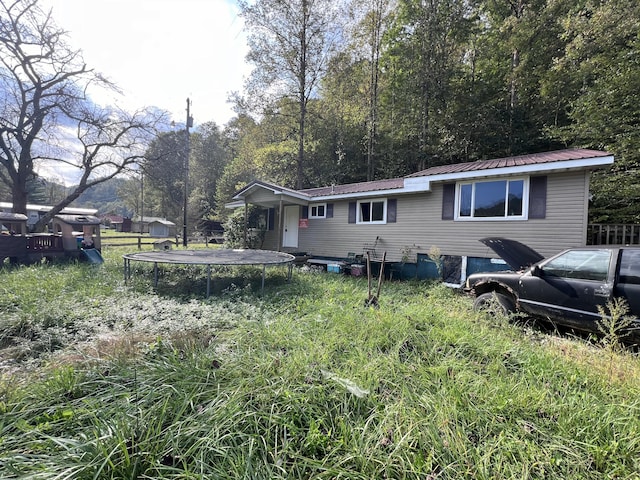 rear view of property with a trampoline