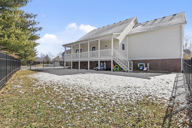 back of house with covered porch