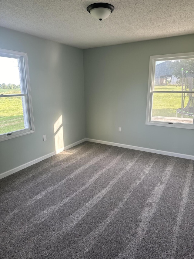 carpeted empty room featuring baseboards and a textured ceiling