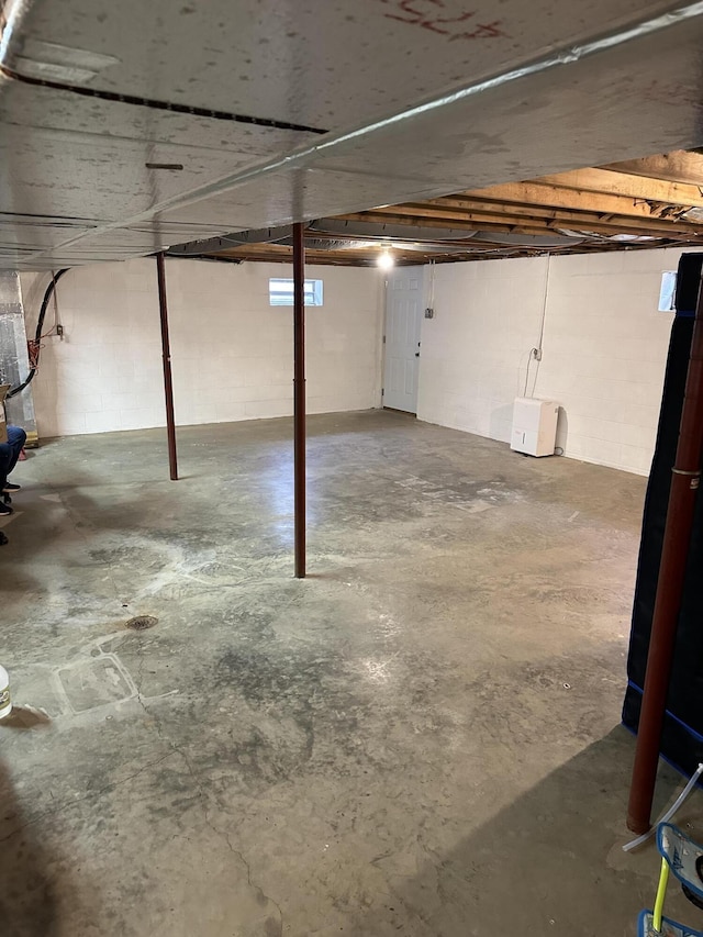 unfinished below grade area with concrete block wall