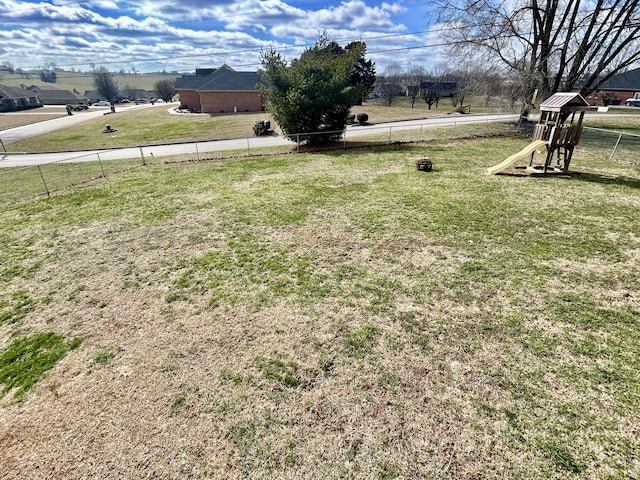 view of yard with a playground