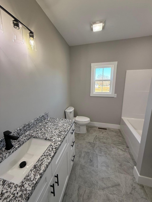 full bathroom with vanity, toilet, and shower / bathing tub combination