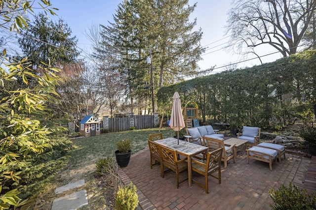 view of patio / terrace featuring a playground