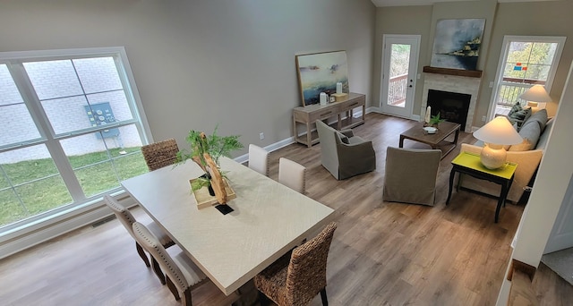 dining space featuring light hardwood / wood-style flooring