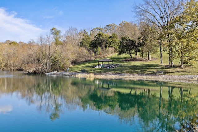 property view of water featuring a gazebo