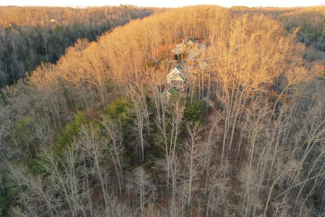 exterior space featuring a wooded view