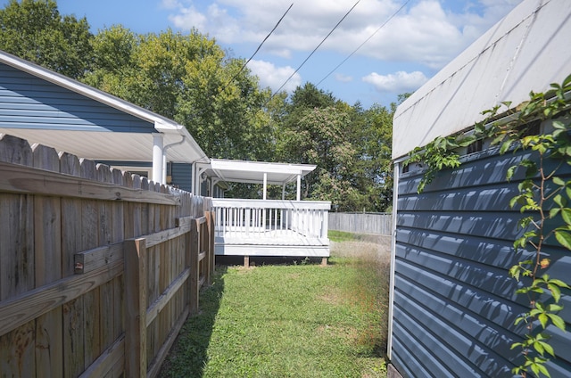 view of yard featuring a fenced backyard and a deck