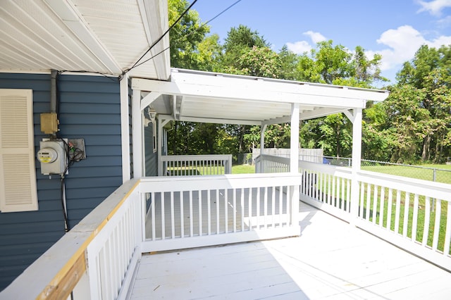 wooden deck featuring a fenced backyard